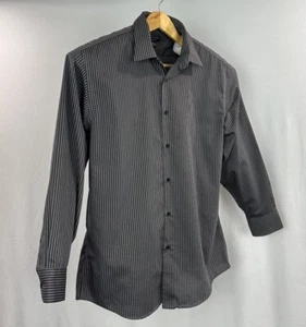 STRUCTURE Dress Shirt Mens Large 16-16 1/2 32/33 Black Button-Up Modern Striped - Picture 1 of 11