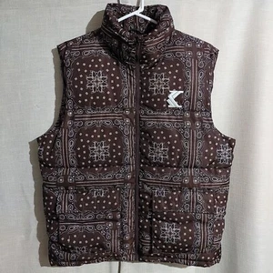 KARL KANI Mens OG Paisley Puffer Gilet Zip Jacket Sweater - Size Large - Hip Hop - Picture 1 of 12