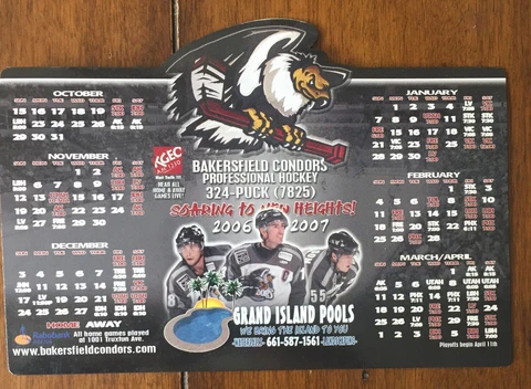 2006/07 WCHL Bakersfield Condors Magnet Schedule 🏒🏒 Cover
