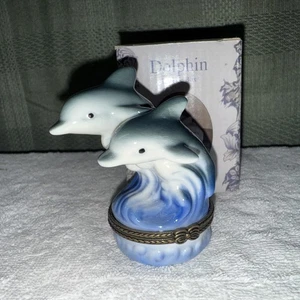 Vintage Dolphin Limoge Trinket Hinged box - New In Box - Picture 1 of 7