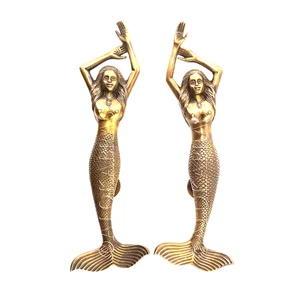 2 large MERMAID solid pure brass door PULL old style heavy house handle 15" aged - Picture 1 of 23