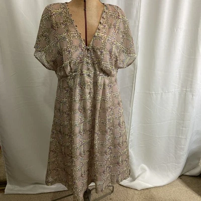 Vestido I Heart Ronson Transparente con Slip L Rubor Rosa Multi Cubierto Botones Manga Caída Foto 1 de 4