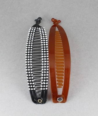 Black silver Brown set of 2 banana hair clips claw teeth comb plastic 5" space - Image 1 of 4