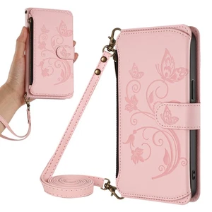 Crossbody Zipper 6 Cards Leather Wallet Case For Various Phone Flip Stand Cover - Picture 1 of 26