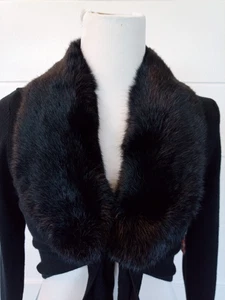 Cárdigan de lana negro de colección cuello de piel chal encogerse de hombros bolero Samuel Dong talla S - Imagen 1 de 12