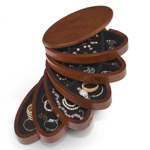 Kings Brand Furniture - Swivel Wood Jewelry Box Tower, 6 Drawers, Dark Cherry - Picture 1 of 7