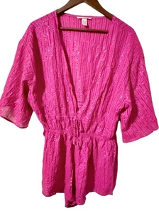 Victoria's Secret Cover Up Romper XL Hot Pink Metallic Swimwear Topper - Picture 1 of 3
