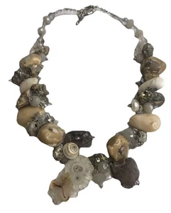 Vintage Multi Strang Perlen Grob Halskette Stein Materialmix Schmuck Vintage - Bild 1 von 9