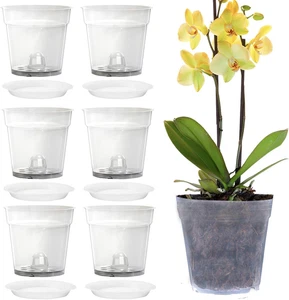 Confezione Da 6 Vasi per Orchidee Trasparenti, Vasi per Piante Con Fori E Sottov - Foto 1 di 12