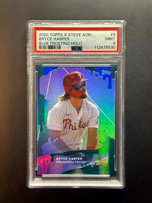 2020 Topps x Steve Aoki Bryce Harper Blue Frosting Holo #9 47/77 Phillies PSA 9 - Image 1 of 2