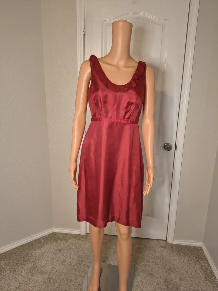 Vestido 100 % seda con volantes borde dinero antiguo preppy granja cottagecore talla 2 -DP33 Foto 1 de 4