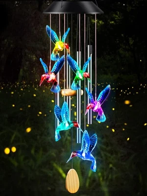 Wind Chimes,Hummingbird Solar Wind Chimes for Outside Color Changing,4 Alumin... - Image 1 of 4