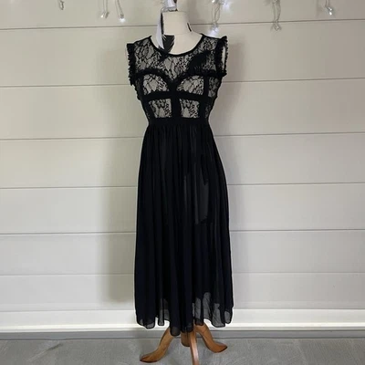 Meling Fashion Black Lace Sheer Gothic Midi Dress Witch Romantic Fairy size M - image 1 of 4
