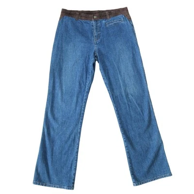 Vintage 90s Ralph Lauren medium wash low rise flare jeans with brown suede 10 - Image 1 of 4