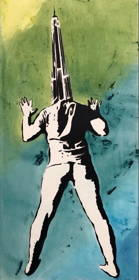 Pintura Original, 20 x 10, Pintura en Aerosol Acuarela City Guy, Arte LGBT Artista Gay Foto 1 de 4