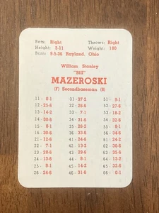BILL MAZEROSKI - PITTISBURGH PIRATES - ABPA 1959 SEASON GAME CARD ERSTDRUCK - Bild 1 von 2