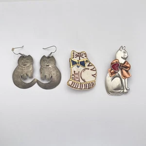 Lote de joyas vintage para gatos pendientes broches metal mezclado cerámica lazo corazón regalo - Imagen 1 de 10