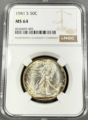 1941-D Walking Liberty Half Dollar 50c - NGC MS65 - Error Label Says 1941-S - Image 1 of 2