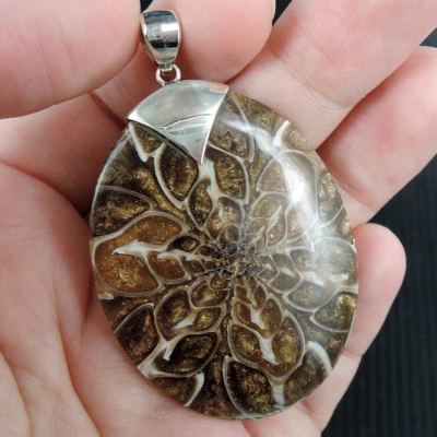 Gioielli conchiglia a cono naturale in argento sterling 925 e resina marrone,... - Immagine 1 di 4