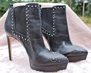 Michael Kors MK Studded Booties Womens 8.5M Black Leather Stiletto Elastic Sides - Picture 1 of 7