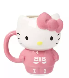 Hello Kitty Halloween Rosa Esqueleto Taza Gatito Taza de Café Esqueleto Fantasma Taza NUEVO - Imagen 1 de 1