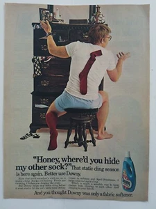 1974 Downy Fabric Softener honey where you hide my sock man blue underwear ad - Picture 1 of 1
