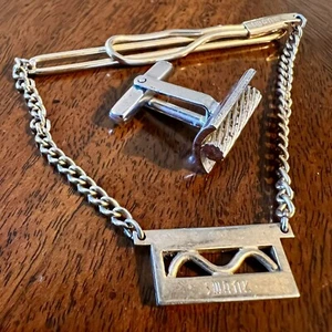 Vintage SWANK Silver Tie Chain ~ Formal Wear Tie Clip & Cufflink ๐๐จ - Picture 1 of 7