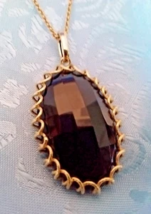 Large Faceted Onyx Pendant, 14K Gold Trim & Bail, Milor Italy 14K 24" Rope Chain - Picture 1 of 13