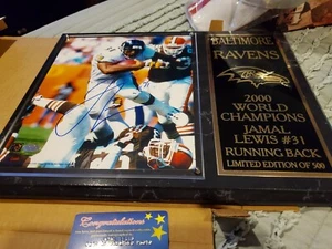 Ravens Jamal Lewis 2000 World Champion Marble Plaque.coa - Picture 1 of 3