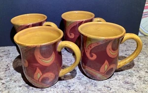Demdaco Cinnabar Coffee Cups Set of 4 2004 Deb Hrabik Design Hand Painted - Picture 1 of 12