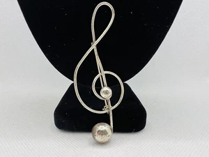 Vintage Lang Sterling Silver 925 Treble Clef Musical Note Large Brooch 3 Inches - Picture 1 of 7