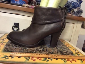 BRONX Ankle Boots Leather Back Lace Brown Folded Cuff Womens Size EUR 37 US 7M - Picture 1 of 12