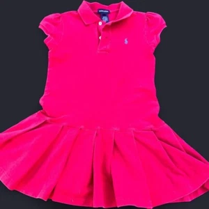 Polo Ralph Lauren Shirt Dress Girls M Red Pleated Mesh Small Pony Logo Ruffles - Picture 1 of 4