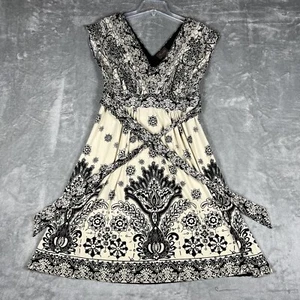 Trulli Dress Womens 10 Black & Tan Paisley A Line Sleeveless Tie Stretch Boho - Picture 1 of 7