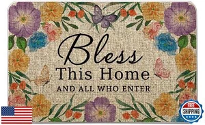 QIONG MENG Door Mat Welcome Mat Outdoor Bless This Home Doormat Outside Floor - Picture 1 of 5