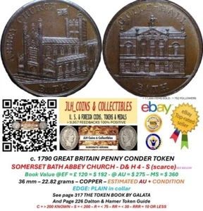 c. 1790 G B Conder Penny - SOMERSET BATH - ABBEY CHURCH - SHARP D & H 4 - CT 998 - Picture 1 of 9