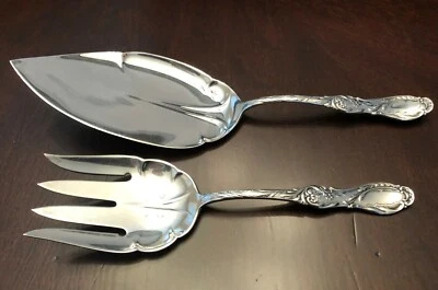 ANTIGUO 1892 Gorham Juego de Servir Pescado Plata Esterlina 10.5" Tenedor Cuchara Servidor RARO Foto 1 de 4