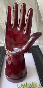 Vintage Dark Ruby Red Glass Hand Ring Jewelry Holder - Picture 1 of 8