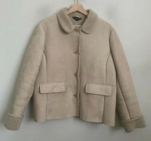 Lands' End Jacket Beige Faux Suede Buttons Pockets Borg Lined Size L/P (14-16) - Picture 1 of 11