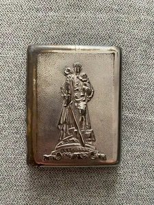 Vintage Cigarette Case USSR Monument Warrior with Sword 1945 Metal Soviet Star - Picture 1 of 3