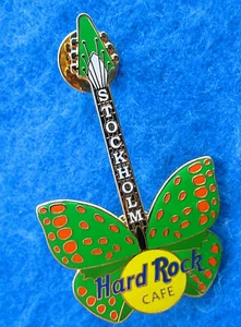 GUITARRA ESTOCOLMO SUECIA VERDE NARANJA MARIPOSA SERIE 2003 Hard Rock Café PIN LE - Imagen 1 de 1