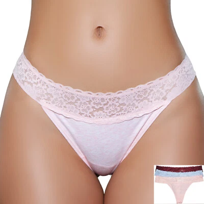 Calcinha fio dental jersey renda cintura elástica macia pacote com 3 cores 2199 - Imagem 1 de 4