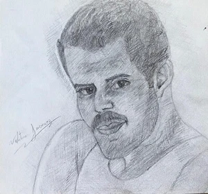 ORIGINAL HANDMADE GRAPHITE DRAWING VALENTINARTE STUDY FREDDIE MERCURY QUEEN ART - Picture 1 of 2