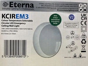 14W LED BULKHEAD LIGHT CEILING WALL CCT 315MM IP65 EMERGENCY ETERNA KCIREM3 - Picture 1 of 2