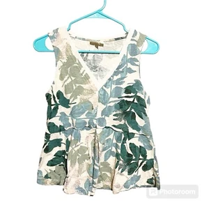 Deletta Anthrolopogie Amalia Peplum V-Neck Tank Top Leaf Print Women's MEDIUM - Picture 1 of 6