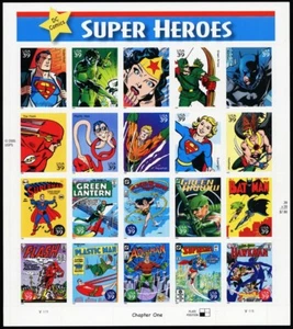 4084, VERY RARE Misperforated Super Heroes ERROR Sheet -- Stuart Katz - Picture 1 of 2