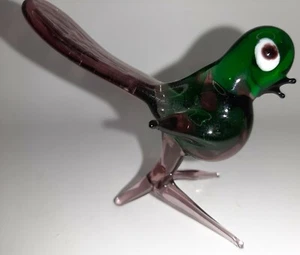 Art Glass Bird Figurine Lavender & Green - Picture 1 of 9