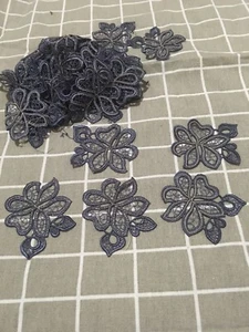 5pcs Grey Blue Flower Venise Lace Embroidery Applique Motif Costume 6*7.5cm Trim - Picture 1 of 4