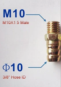 Metric M10X1.5 Male to 3/8" Hose ID Barb Oil Gas Fuel Water Fitting Adapter - Picture 1 of 1