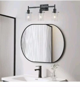 Bathroom Light Fixtures Vanity Light Over Mirror Clear Glass Shade, Matte Black - Picture 1 of 6